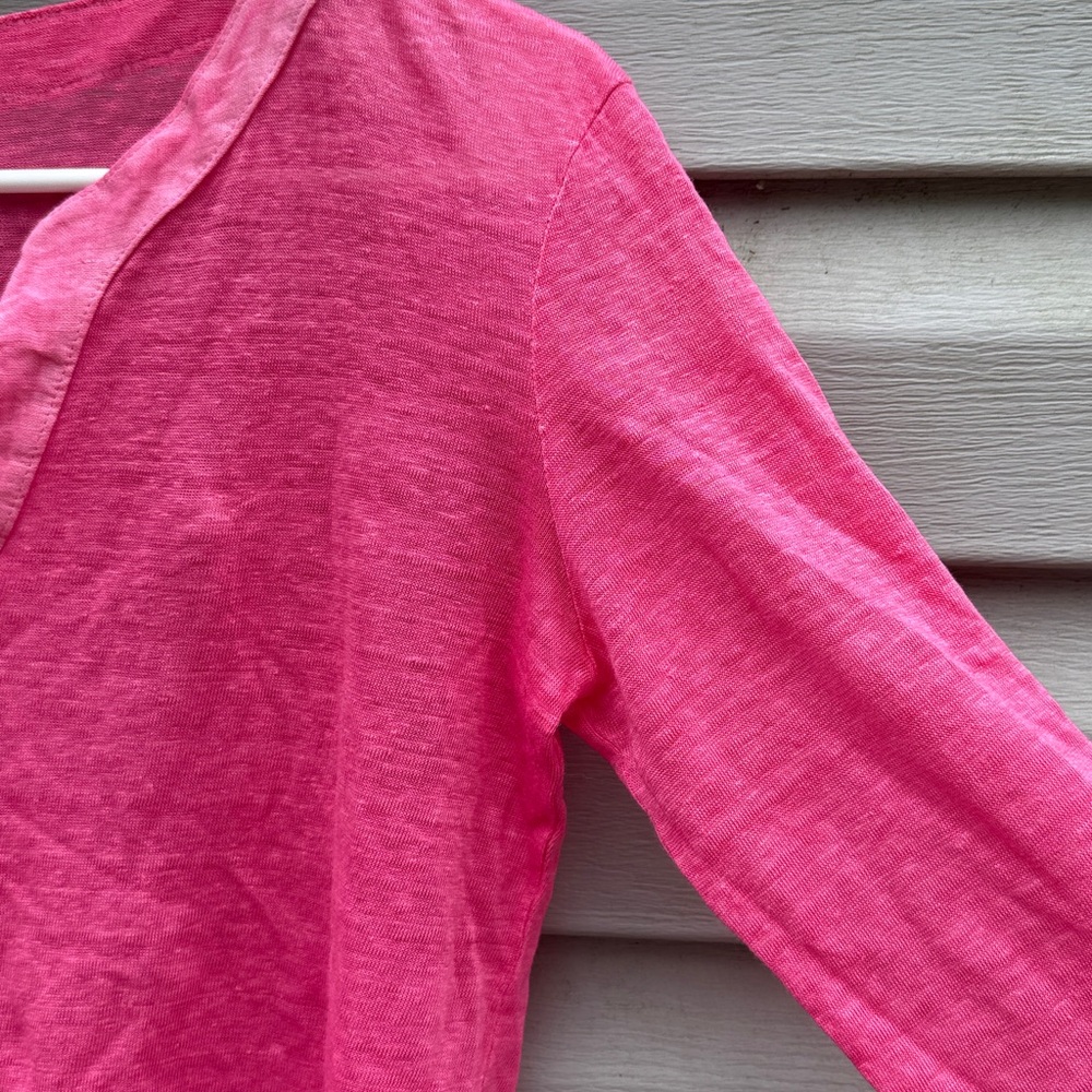 120% Lino | Pink Linen 3/4 Sleeve Blouse size Small - Picture 2 of 6